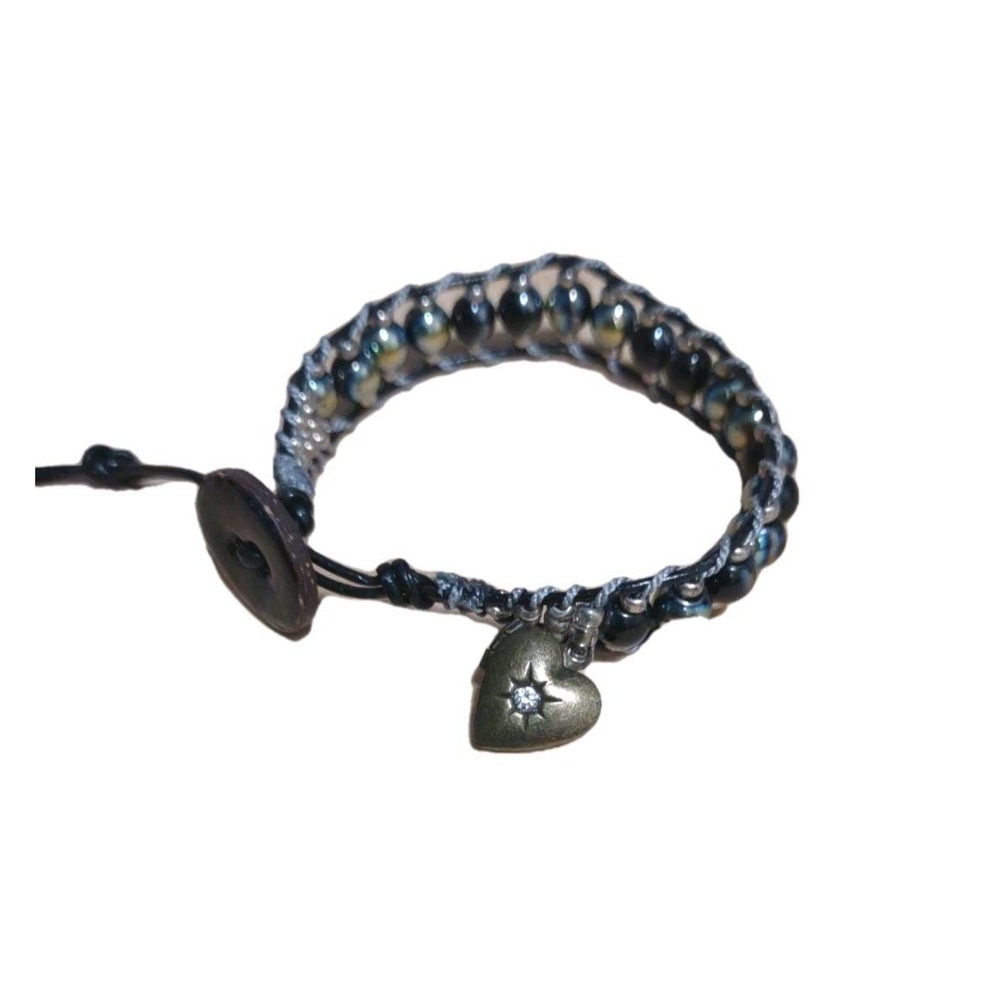 Single Wrap Beaded Leather Bracelet with Heart Locket Charm